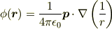 \phi(\bm{r})=\frac{1}{4\pi\epsilon_0}\bm{p}\cdot\nabla\left(\frac{1}{r}\right)