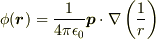 \phi(\bm{r})=\frac{1}{4\pi\epsilon_0}\bm{p}\cdot\nabla\left(\frac{1}{r}\right)