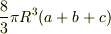 \frac{8}{3}\pi R^3(a+b+c)