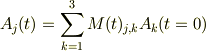 A_{j}(t) = \sum_{k=1}^{3}M(t)_{j,k}A_{k}(t=0)