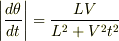 \left|\frac{d\theta}{dt}\right|=\frac{LV}{L^2+V^2t^2}