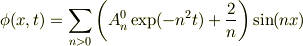 \phi(x,t) &= \sum_{n>0}\left(A_n^0 \exp(-n^2 t) + \frac{2}{n}\right)\sin(n x)