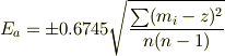 E_a = \pm 0.6745 \sqrt{\frac{\sum (m_i -z)^2}{n(n-1)}}