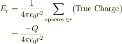 E_{r} &=\frac{1}{4\pi\epsilon_{0}r^2}\sum_{\text{spheres }\in r}(\text{True Charge})\\&=\frac{-Q}{4\pi\epsilon_{0}r^2}