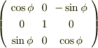 \left( \begin{array}{ccc} \cos \phi & 0 & - \sin \phi \\ 0 & 1 & 0 \\ \sin \phi & 0 & \cos \phi \end{array}  \right) 