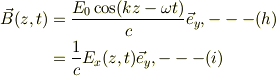 \vec B(z, t) &=  \frac{E_0\cos(kz-\omega t)}{c}\vec e_y, ---(h)\\&= \frac{1}{c}E_x(z,t)\vec e_y, ---(i)