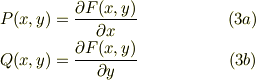 P(x,y) &= \frac{\partial F(x,y)}{\partial x} &(3a)\\Q(x,y) &= \frac{\partial F(x,y)}{\partial y} &(3b)