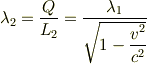 \lambda_2 = \frac{Q}{L_2} = \frac{\lambda_1}{\sqrt{1-\displaystyle\frac{v^2}{c^2}}}
