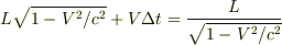 L\sqrt{1-V^2/c^2}+V\Delta t=\frac{L}{\sqrt{1-V^2/c^2}}