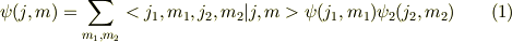 \psi(j,m) = \sum_{m_1, m_2}<j_1,m_1,j_2,m_2|j,m>\psi(j_1,m_1)\psi_2(j_2,m_2) &\qquad (1)