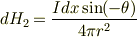 dH_2=\frac{Idx\sin( -\theta)}{4\pi r^2}