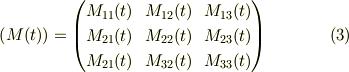 \left( M(t) \right) = \begin{pmatrix}M_{11}(t) & M_{12}(t) & M_{13}(t) \\M_{21}(t) & M_{22}(t) & M_{23}(t) \\M_{21}(t) & M_{32}(t) & M_{33}(t) \tag{3}\end{pmatrix}