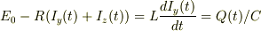 E_{0}-R(I_{y}(t)+I_{z}(t))=L \frac{dI_{y}(t)}{dt}=Q(t)/C