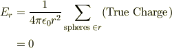 E_{r} &=\frac{1}{4\pi\epsilon_{0}r^2}\sum_{\text{spheres }\in r}(\text{True Charge})\\&=0