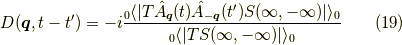 D(\bm{q},t-t^\prime) = -i \dfrac{_0 \langle | T \hat{A}_{\bm{q}}(t) \hat{A}_{-\bm{q}}(t^\prime) S(\infty,-\infty) | \rangle_0}{_0 \langle |T  S(\infty,-\infty) | \rangle_0} \tag{19}