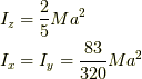 &I_{z}=\frac{2}{5}Ma^2 \\ &I_{x}=I_{y}=\frac{83}{320}Ma^2