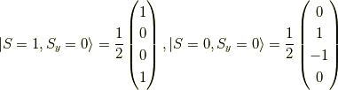 |S=1,S_y=0 \rangle=\frac{1}{2}\begin{pmatrix}1 \\0 \\0 \\1\end{pmatrix},|S=0,S_y=0 \rangle=\frac{1}{2}\begin{pmatrix}0 \\1 \\-1 \\0\end{pmatrix}