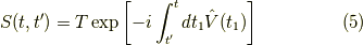 S(t,t^\prime) = T \exp \left[ -i \int_{t^\prime}^t dt_1 \hat{V}(t_1) \right]\tag{5}