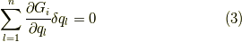 \sum_{l=1}^{n}{\partial G_i\over\partial q_l}\delta q_l=0 \tag{3}