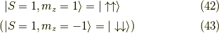 &| S=1 , m_z = 1 \rangle = | \uparrow \uparrow \rangle \tag{42} \\(&| S=1 , m_z = -1 \rangle = | \downarrow \downarrow \rangle) \tag{43}