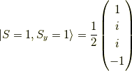 |S=1,S_y=1 \rangle=\frac{1}{2}\begin{pmatrix}1 \\i \\i \\-1\end{pmatrix}